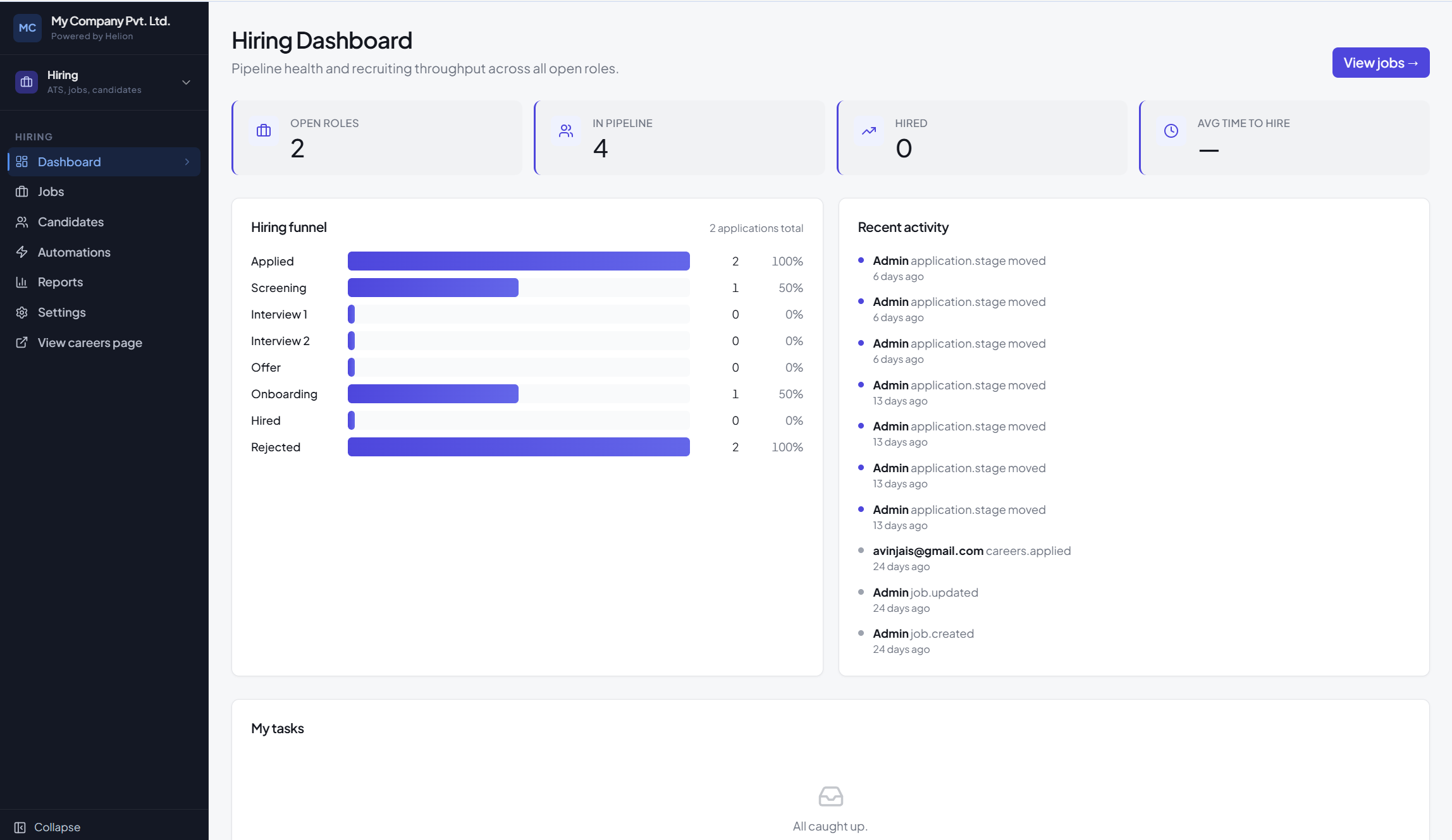 Hiring ATS dashboard